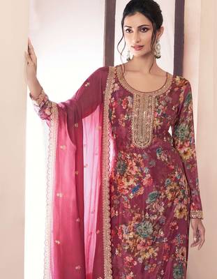 Red embroidered chinon salwar suit 2