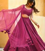 pink sequins & thread embroidered georgette fabric engagement wear bridesmaid indian wedding lehenga dress
