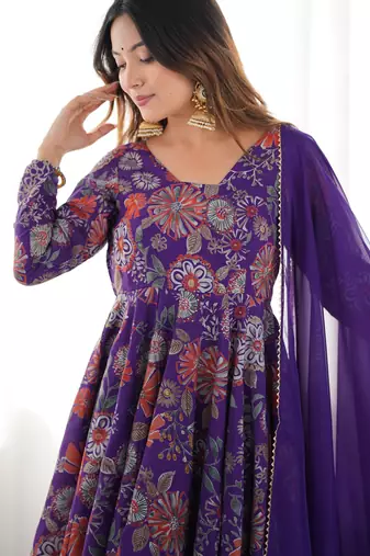 Roman Silk Printed Fully Flair Kurta With Dupatta & Palazzo