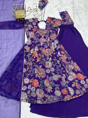 Roman Silk Printed Fully Flair Kurta With Dupatta & Palazzo 6