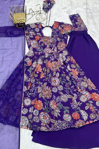 Roman Silk Printed Fully Flair Kurta With Dupatta & Palazzo