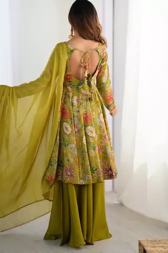 Roman Silk Printed Fully Flair Kurta With Dupatta & Palazzo