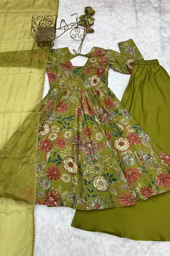 Roman Silk Printed Fully Flair Kurta With Dupatta & Palazzo