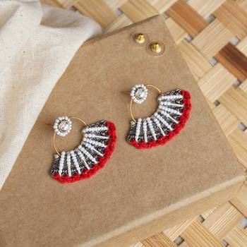 Red & white beads pankhi earring 1