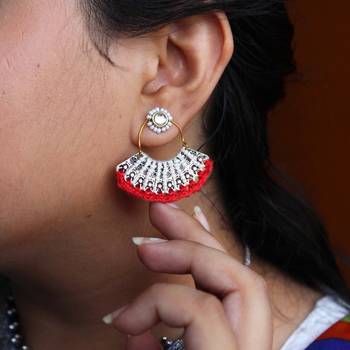 Red & white beads pankhi earring 2
