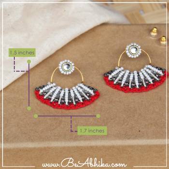 Red & white beads pankhi earring 3