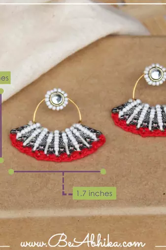 Red & white beads pankhi earring
