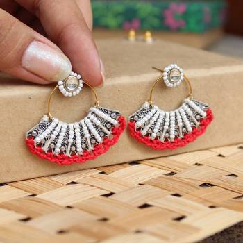 Red & white beads pankhi earring 4