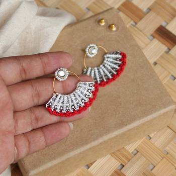 Red & white beads pankhi earring 5