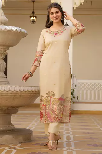 Viscose Assam Silk Straight Kurta Pant and Dupatta Set
