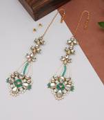 Gold tone green beads kundan kanauti earrings