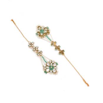 Gold tone green beads kundan kanauti earrings 3