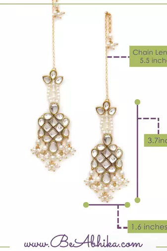 Gold tone white beads kundan kanauti earrings