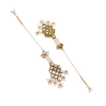 Gold tone white beads kundan kanauti earrings 4