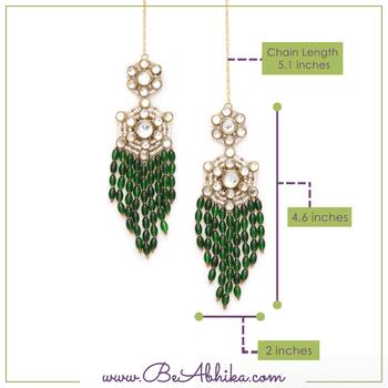 Gold tone green dangling beads kundan kanauti earrings 3