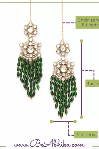 Gold tone green dangling beads kundan kanauti earrings
