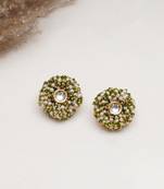 Gold tone green & white garden of pearl kundan earrings