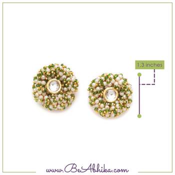 Gold tone green & white garden of pearl kundan earrings 3