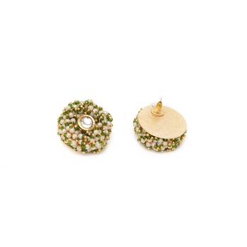 Gold tone green & white garden of pearl kundan earrings 4
