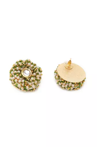 Gold tone green & white garden of pearl kundan earrings