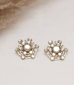 Golden tone kundan & white pearls studs