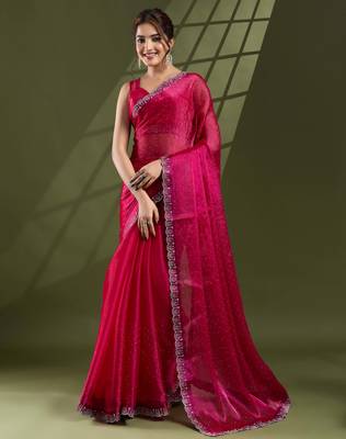 rani silk blend swaroski work saree with unstitched blouse 1