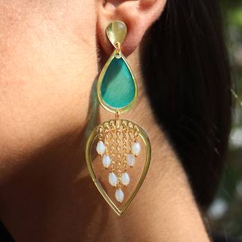Water dew drops blue resin earrings 2