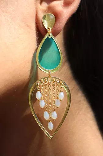 Water dew drops blue resin earrings
