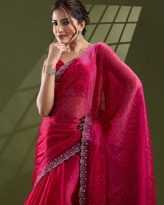 rani silk blend swaroski work saree with unstitched blouse 2