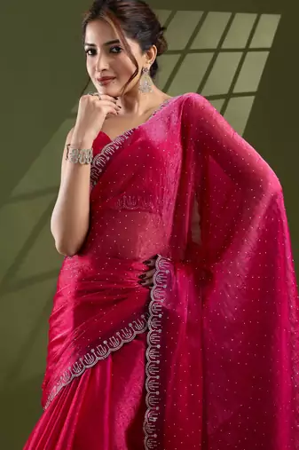 rani silk blend swaroski work saree with unstitched blouse