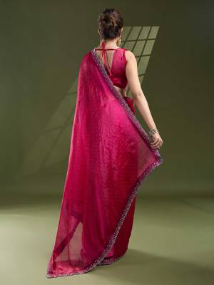 rani silk blend swaroski work saree with unstitched blouse 3
