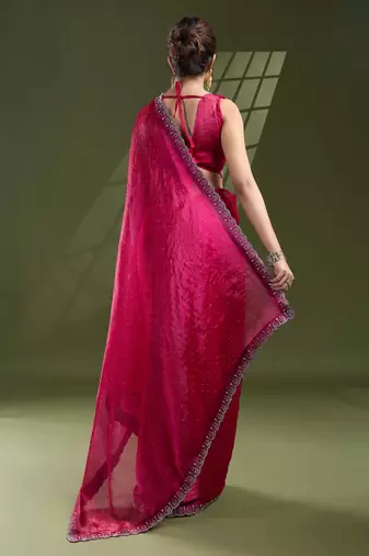 rani silk blend swaroski work saree with unstitched blouse