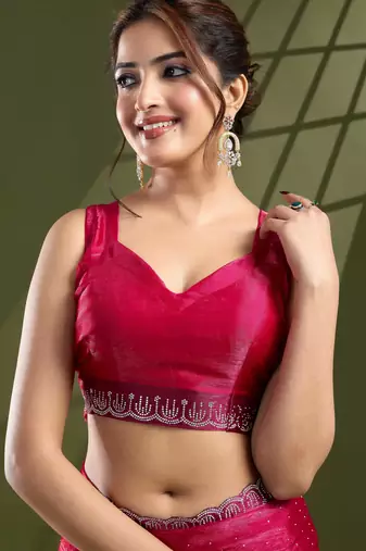 rani silk blend swaroski work saree with unstitched blouse