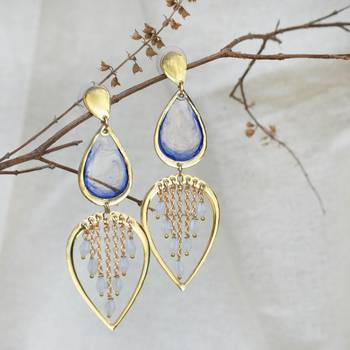 Water dew drops transparent blue resin earrings 1