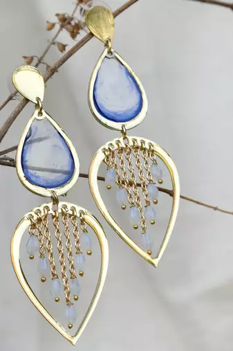 Water dew drops transparent blue resin earrings