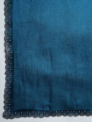 teal silk blend swaroski work saree with unstitched blouse 5