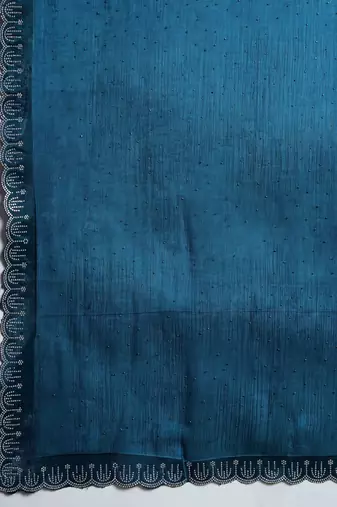 teal silk blend swaroski work saree with unstitched blouse