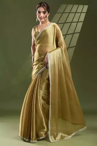 olive silk blend saree with unstitched blouse