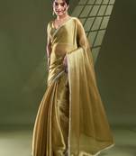 olive silk blend saree with unstitched blouse