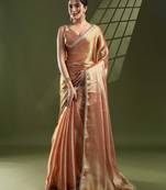 peach silk blend saree with unstitched blouse