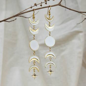 Phases of moon white & golden resin earrings 1