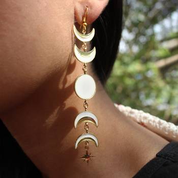 Phases of moon white & golden resin earrings 2