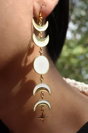 Phases of moon white & golden resin earrings