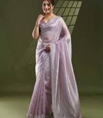 lilac silk blend swaroski work saree with unstitched blouse