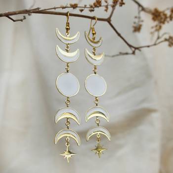 Phases of moon white & golden resin earrings 3