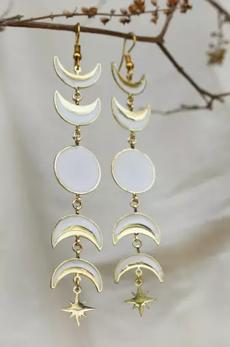 Phases of moon white & golden resin earrings