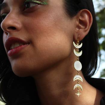 Phases of moon white & golden resin earrings 4