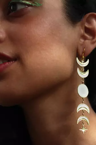 Phases of moon white & golden resin earrings