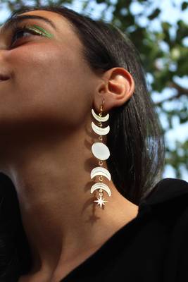 Phases of moon white & golden resin earrings 5