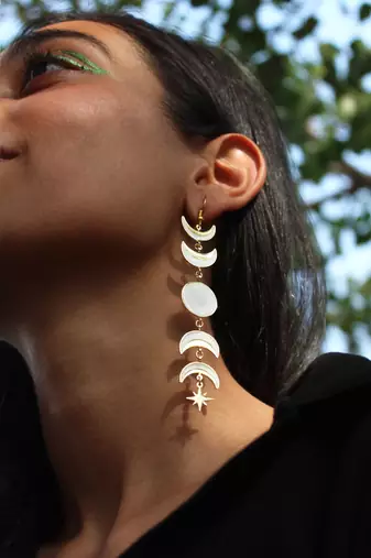 Phases of moon white & golden resin earrings